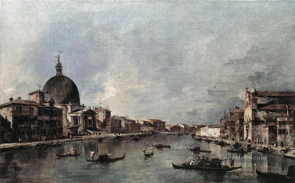 The Grand Canal with San Simeone Piccolo and Santa Lucia Venetian School Francesco Guardi Oil Paintings